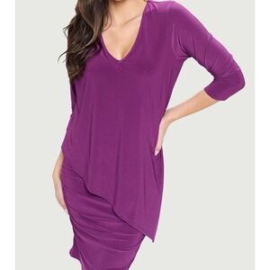 3/4 Sleeve V Neck Jersey Versatile Dress Tunic Purple LAST TANGO Size Medium